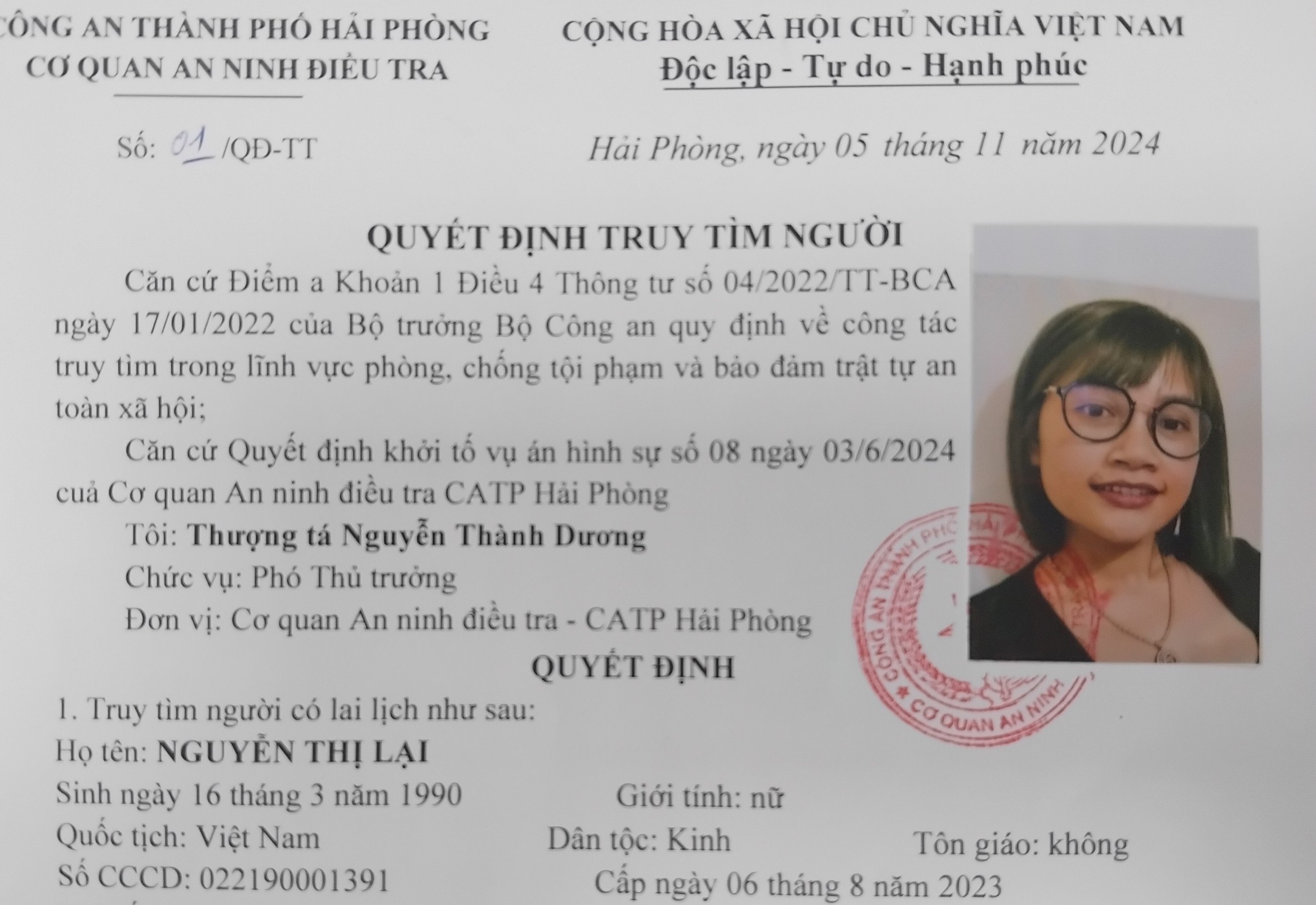 Cơ quan An ninh điều tra CATP truy tìm đối tượng phạm tội 